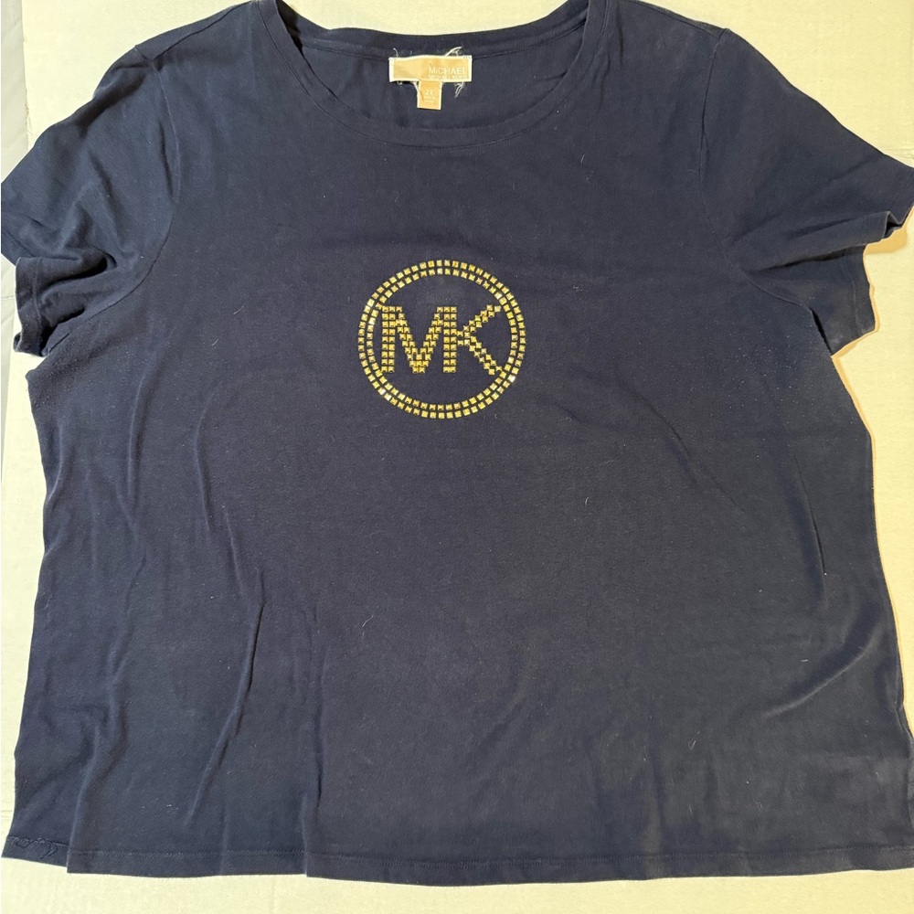 Michael Kors Navy Blue Short Sleeve Tee with Gold Logo